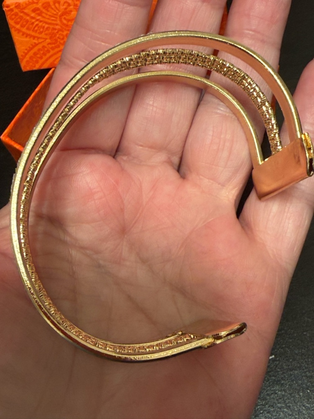 Gold and  sparkly white  vintage open adjustable Cuff Bracelet - Picture 5 of 8